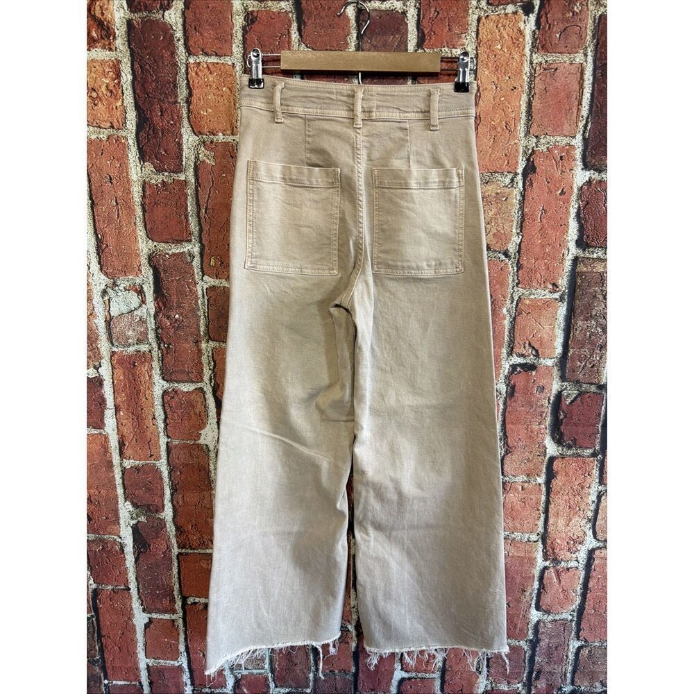 Zara Womens Marine Straight Wide Leg Jean High Rise Raw Hem Beige Sz 4 Modern - Picture 3 of 3
